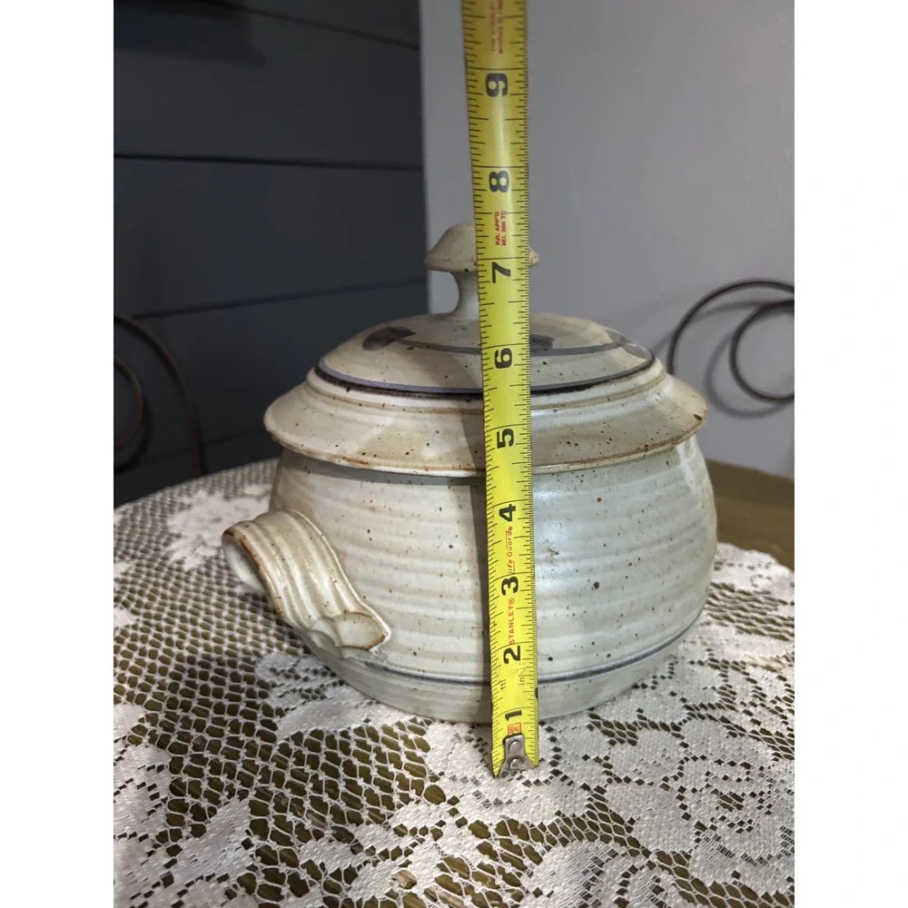Vintage Studio Pottery Lidded Bean Pot Signed Handcrafted Stoneware Casserole